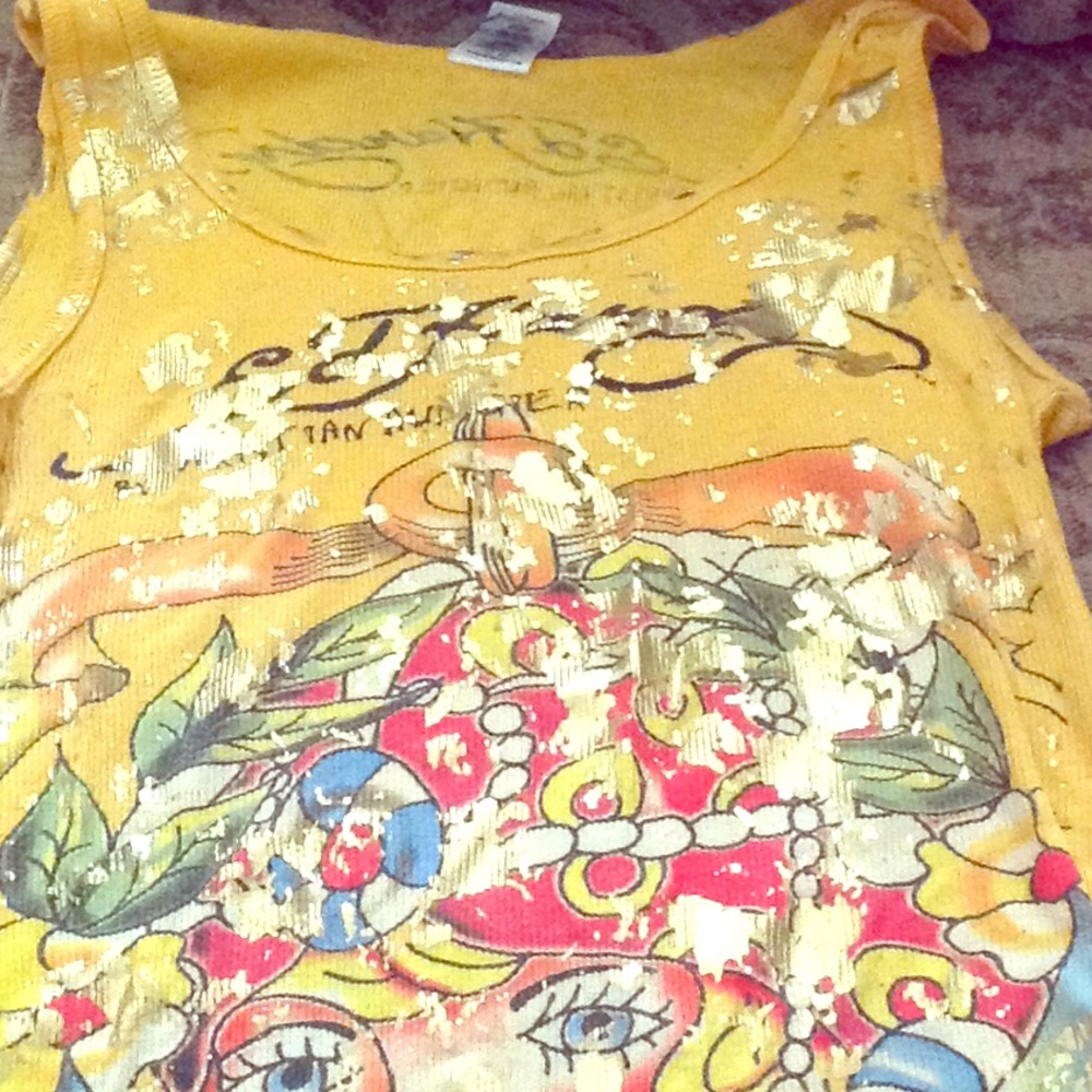 Worn  Ed Hardy gold foil tank top One Size